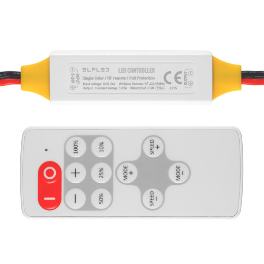 Диммер ELFLED P10 с радиоуправлением, 5/24В, 15А, IP68