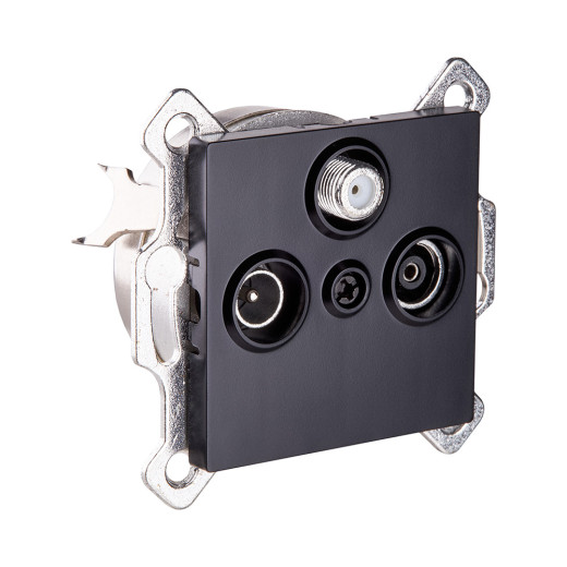 Розетка тройная TV (мама) + TV (папа) + спутниковая SAT, черный Kollinger REA-036BK для Aspekt, Eleganz, Reflex