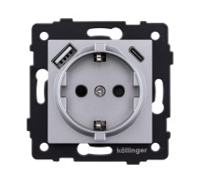 Розетка штепсельная SCHUKO 16A/250 В с USB A+C 20W, серый Kollinger REA-004GY для Aspekt, Eleganz, Reflex