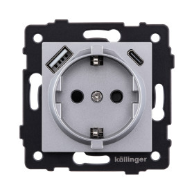 Розетка штепсельная SCHUKO 16A/250 В с USB A+C 20W, серый Kollinger REA-004GY для Aspekt, Eleganz, Reflex