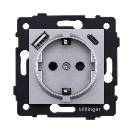 Розетка штепсельная SCHUKO 16A/250 В с USB A+C 20W, серый Kollinger REA-004GY для Aspekt, Eleganz, Reflex