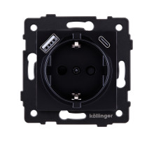Розетка штепсельная SCHUKO 16A/250 В с USB A+C 20W, черный Kollinger REA-004BK для Aspekt, Eleganz, Reflex