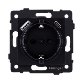 Розетка штепсельная SCHUKO 16A/250 В с USB A+C 20W, черный Kollinger REA-004BK для Aspekt, Eleganz, Reflex