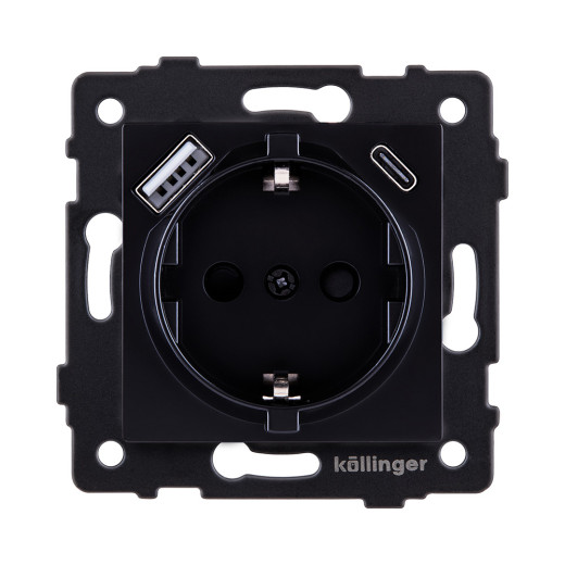 Розетка штепсельная SCHUKO 16A/250 В с USB A+C 20W, черный Kollinger REA-004BK для Aspekt, Eleganz, Reflex