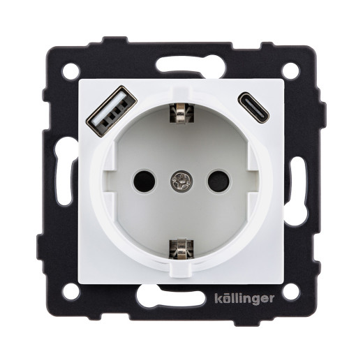 Розетка штепсельная SCHUKO 16A/250 В с USB A+C 20W, белый Kollinger REA-004WH для Aspekt, Eleganz, Reflex