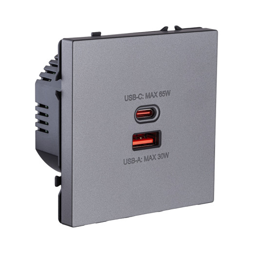 Розетка USB A+C 65W, серый Kollinger Eclipse EC-024GY