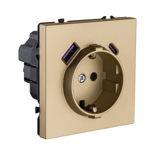 Розетка штепсельная SCHUKO 16A/250 В с USB A+C 20W, золотой Kollinger Eclipse EC-016GD