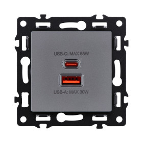 Розетка USB A+C 65W, серый Kollinger Asthetik AS-024GY