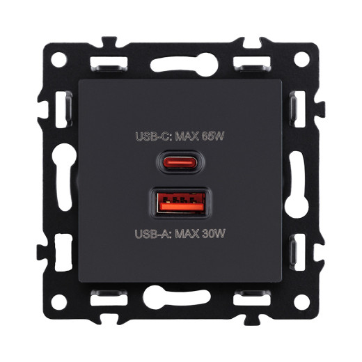Розетка USB A+C 65W, черный Kollinger Asthetik AS-024BK