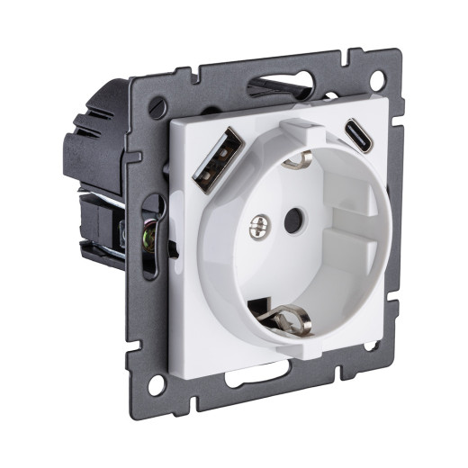 Розетка штепсельная SCHUKO 16A/250 В с USB A+C 20W, белый Kollinger REA-004WH для Aspekt, Eleganz, Reflex