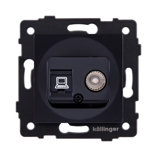 Розетка двойная TV (мама) + RJ45 Cat.6, черный Kollinger REA-012BK для Aspekt, Eleganz, Reflex