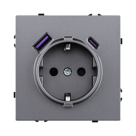 Розетка штепсельная SCHUKO 16A/250 В с USB A+C 20W, серый Kollinger Eclipse EC-016GY