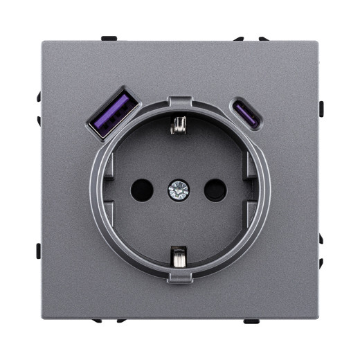 Розетка штепсельная SCHUKO 16A/250 В с USB A+C 20W, серый Kollinger Eclipse EC-016GY
