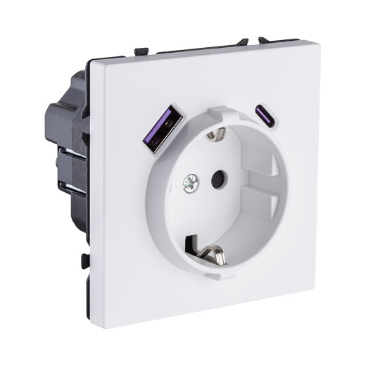Розетка штепсельная SCHUKO 16A/250 В с USB A+C 20W, белый матовый Kollinger Eclipse EC-016WH