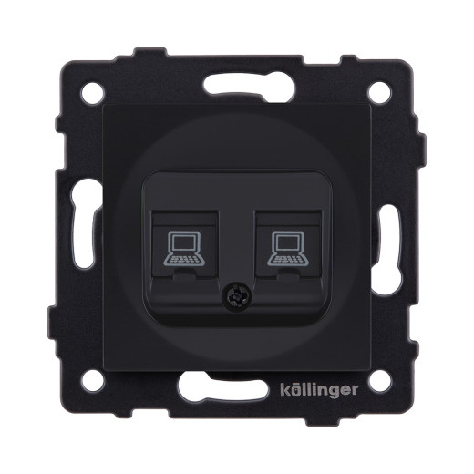 Розетка двойная Ethernet RJ45 Cat.6, черный матовый Kollinger REA-019BM для Aspekt, Eleganz, Reflex