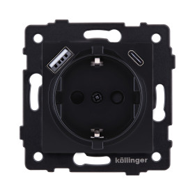 Розетка штепсельная SCHUKO 16A/250 В с USB A+C 20W, черный матовый Kollinger REA-004BM для Aspekt, Eleganz, Reflex