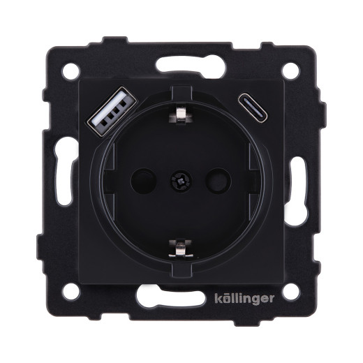 Розетка штепсельная SCHUKO 16A/250 В с USB A+C 20W, черный матовый Kollinger REA-004BM для Aspekt, Eleganz, Reflex