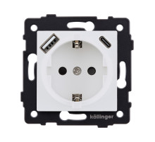 Розетка штепсельная SCHUKO 16A/250 В с USB A+C 20W, белый матовый Kollinger REA-004WM для Aspekt, Eleganz, Reflex