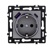 Розетка штепсельная SCHUKO 16A/250 В с USB A+C 20W, серый Kollinger Asthetik AS-016GY