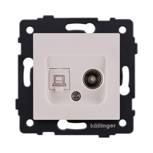 Розетка двойная TV (мама) + RJ45 Cat.6, кашемир матовый Kollinger REA-021CM для Aspekt, Eleganz, Reflex