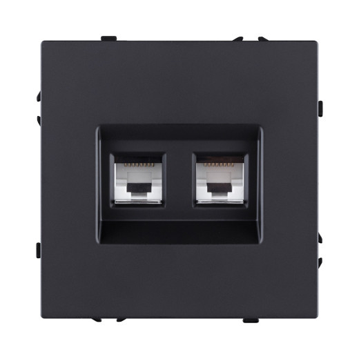 Розетка двойная Ethernet RJ45 Cat.6, черный матовый Kollinger Eclipse EC-018BK