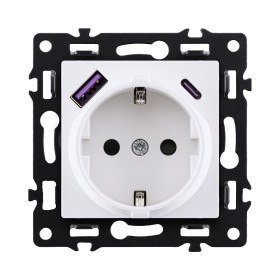 Розетка штепсельная SCHUKO 16A/250 В с USB A+C 20W, белый Kollinger Asthetik AS-016WH