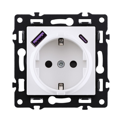 Розетка штепсельная SCHUKO 16A/250 В с USB A+C 20W, белый Kollinger Asthetik AS-016WH