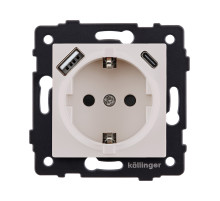 Розетка штепсельная SCHUKO 16A/250 В с USB A+C 20W, кашемир матовый Kollinger REA-004CM для Aspekt, Eleganz, Reflex