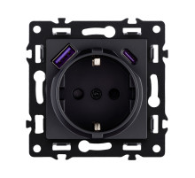 Розетка штепсельная SCHUKO 16A/250 В с USB A+C 20W, черный Kollinger Asthetik AS-016BK