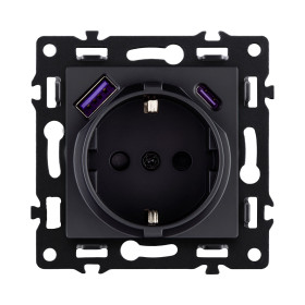 Розетка штепсельная SCHUKO 16A/250 В с USB A+C 20W, черный Kollinger Asthetik AS-016BK