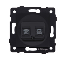 Розетка двойная RJ11 + RJ45 Cat.6, черный матовый Kollinger REA-011BM для Aspekt, Eleganz, Reflex