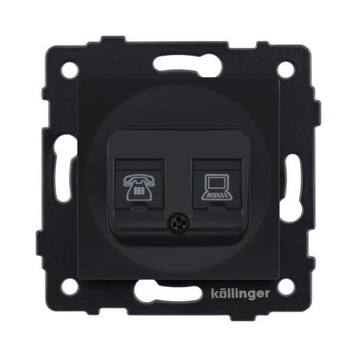 Розетка двойная RJ11 + RJ45 Cat.6, черный матовый Kollinger REA-011BM для Aspekt, Eleganz, Reflex