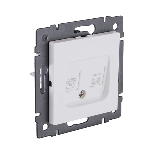 Розетка двойная RJ11 + RJ45 Cat.6, белый матовый Kollinger REA-011WM для Aspekt, Eleganz, Reflex