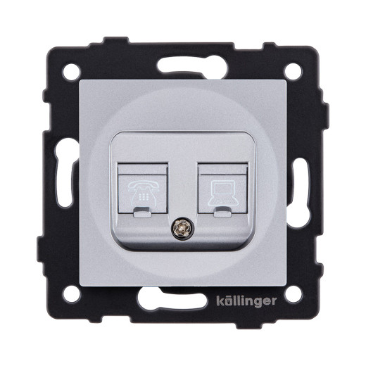 Розетка двойная RJ11 + RJ45 Cat.6, серый Kollinger REA-011GY для Aspekt, Eleganz, Reflex