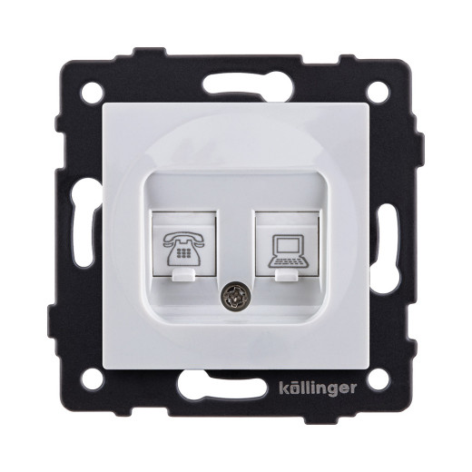 Розетка двойная RJ11 + RJ45 Cat.6, белый Kollinger REA-011WH для Aspekt, Eleganz, Reflex