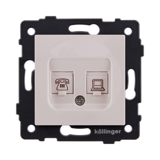 Розетка двойная RJ11 + RJ45 Cat.6, кашемир матовый Kollinger REA-011CM для Aspekt, Eleganz, Reflex