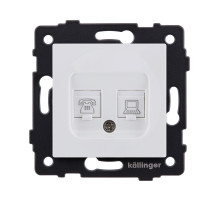 Розетка двойная RJ11 + RJ45 Cat.6, белый матовый Kollinger REA-011WM для Aspekt, Eleganz, Reflex