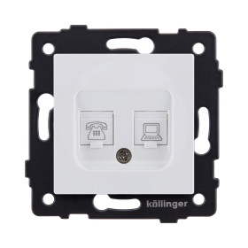 Розетка двойная RJ11 + RJ45 Cat.6, белый матовый Kollinger REA-011WM для Aspekt, Eleganz, Reflex