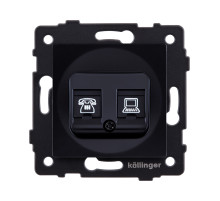 Розетка двойная RJ11 + RJ45 Cat.6, черный Kollinger REA-011BK для Aspekt, Eleganz, Reflex