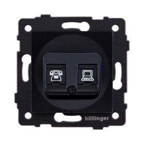 Розетка двойная RJ11 + RJ45 Cat.6, черный Kollinger REA-011BK для Aspekt, Eleganz, Reflex