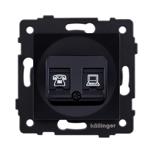 Розетка двойная RJ11 + RJ45 Cat.6, черный Kollinger REA-011BK для Aspekt, Eleganz, Reflex