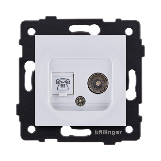Розетка двойная TV (мама) + телефонная розетка RJ11, белый Kollinger REA-013WH для Aspekt, Eleganz, Reflex