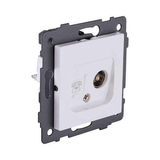 Розетка двойная TV (мама) + телефонная розетка RJ11, белый матовый Kollinger REA-013WM для Aspekt, Eleganz, Reflex