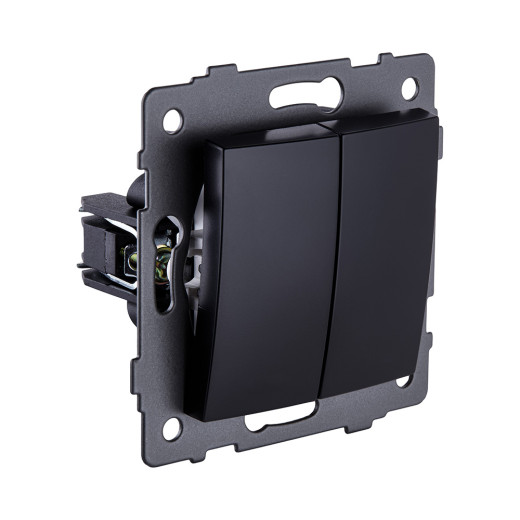 Выключатель 2-клавишный проходной 10А/250В, изогнутый, черный Kollinger REA-R-009BK для Aspekt, Eleganz, Reflex