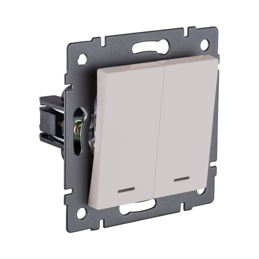 Выключатель кнопочный 2-клавишный 10А/250В с LED подсветкой, кашемир матовый Kollinger REA-S-014CM для Aspekt, Eleganz, Reflex