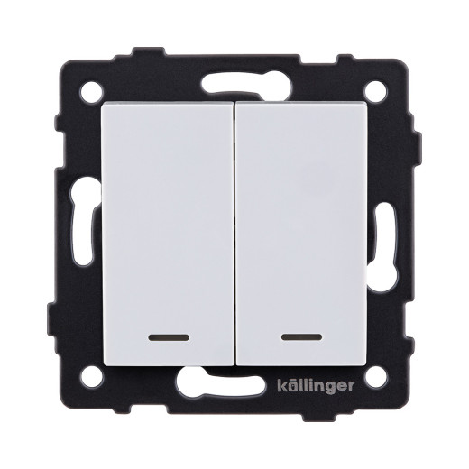 Выключатель 2-клавишный 10А/250В с LED подсветкой, белый Kollinger REA-S-008WH для Aspekt, Eleganz, Reflex