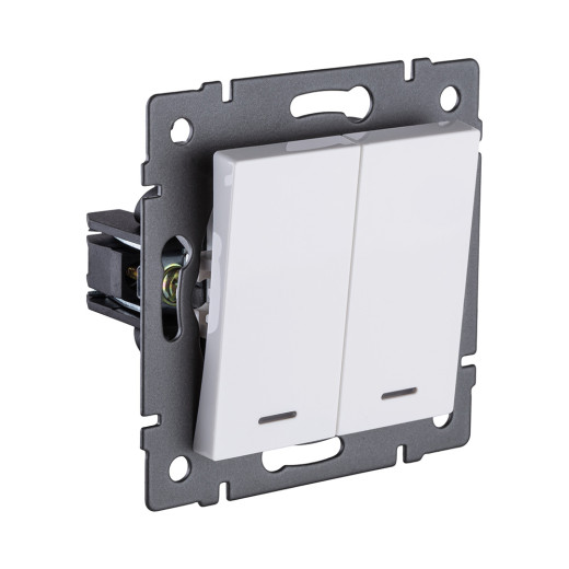 Выключатель кнопочный 2-клавишный 10А/250В с LED подсветкой, белый Kollinger REA-S-014WH для Aspekt, Eleganz, Reflex