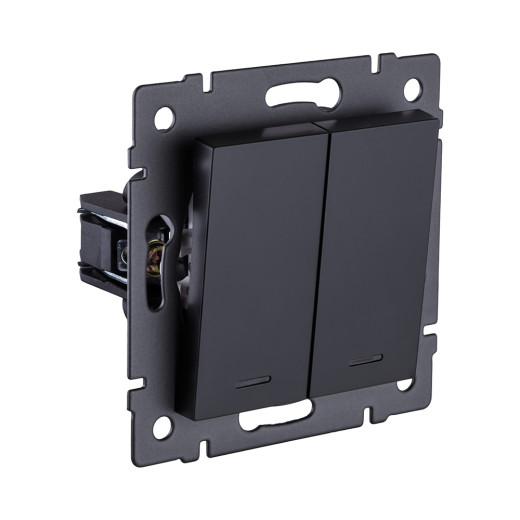 Выключатель 2-клавишный 10А/250В с LED подсветкой, черный матовый Kollinger REA-S-008BM для Aspekt, Eleganz, Reflex