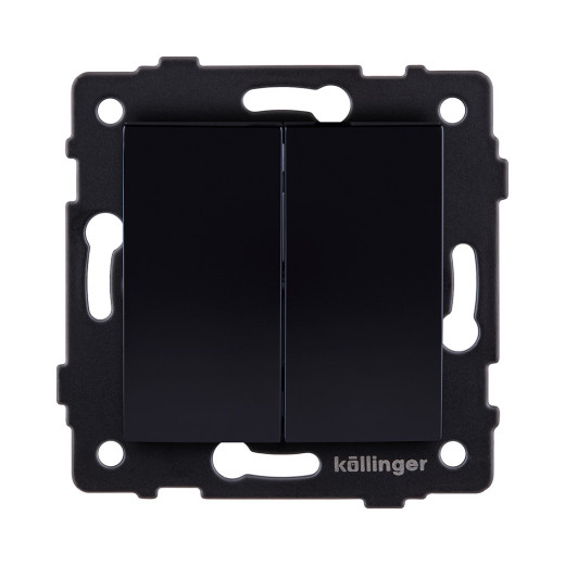 Выключатель 2-клавишный проходной 10А/250В, изогнутый, черный Kollinger REA-R-009BK для Aspekt, Eleganz, Reflex