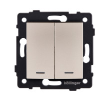 Выключатель 2-клавишный проходной 10А/250В с LED подсветкой, изогнутый, золотой Kollinger REA-R-010GD для Aspekt, Eleganz, Reflex